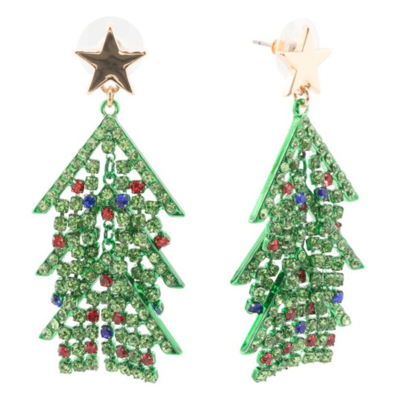 Betsey Johnson Jewelry - NWT BETSEY JOHNSON Green Crystal Christmas Tree Drop Earrings Festive Holiday
